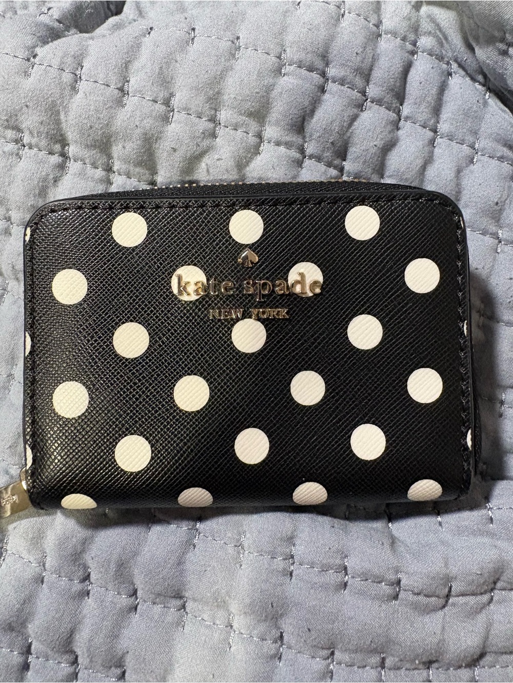 kate spade black and white polka dot zip card wallet
